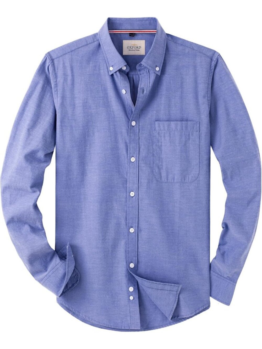 Stylish Long Sleeve Oxford Shirt for Men - Casual Dress Button Down with Pocket